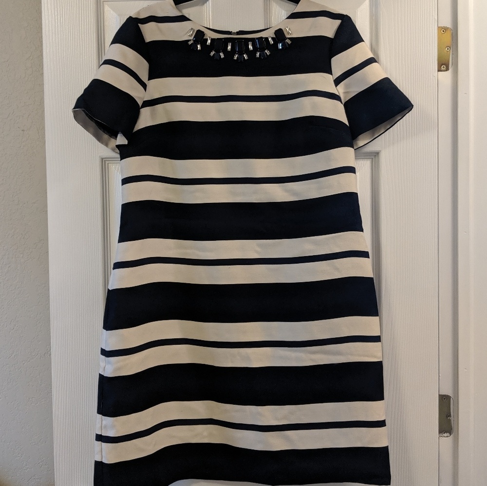 Vince Camuto Navy/ cream stripe jewel shift dress